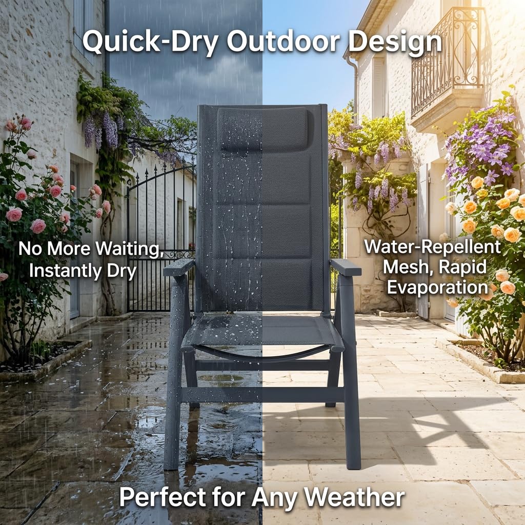 JUMMICO Sdraio da Esterno con 7 Regolazioni in Altezza – Design Pieghevole, Cuscino Imbottito 1,5 cm con Poggiatesta e Supporto Lombare – Portata Max 160kg per Giardino, Cortile, Balcone, Piscina