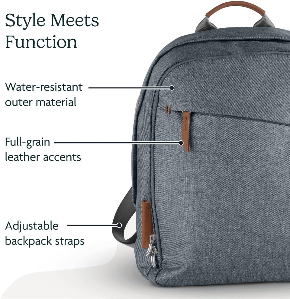 UPPAbaby Changing Backpack / Multiple Storage Compartments / Stroller Strap Attachment / Bottle Insulator and Changing Pad Included / Emmett/Gwen (Green Mélange / Saddle Leather)