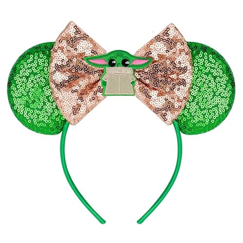 FANYITY Orejas de ratón, diadema de lentejuelas con orejas de ratón para niños, niñas, mujeres, Halloween y viaje de Disney (Master Yuda)