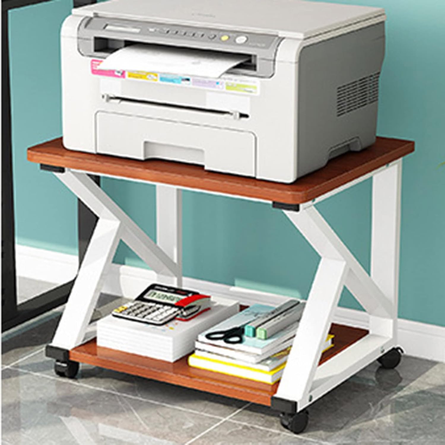 Metal Desktop Printer Stand, 2 Tier Mobile Printer Cart