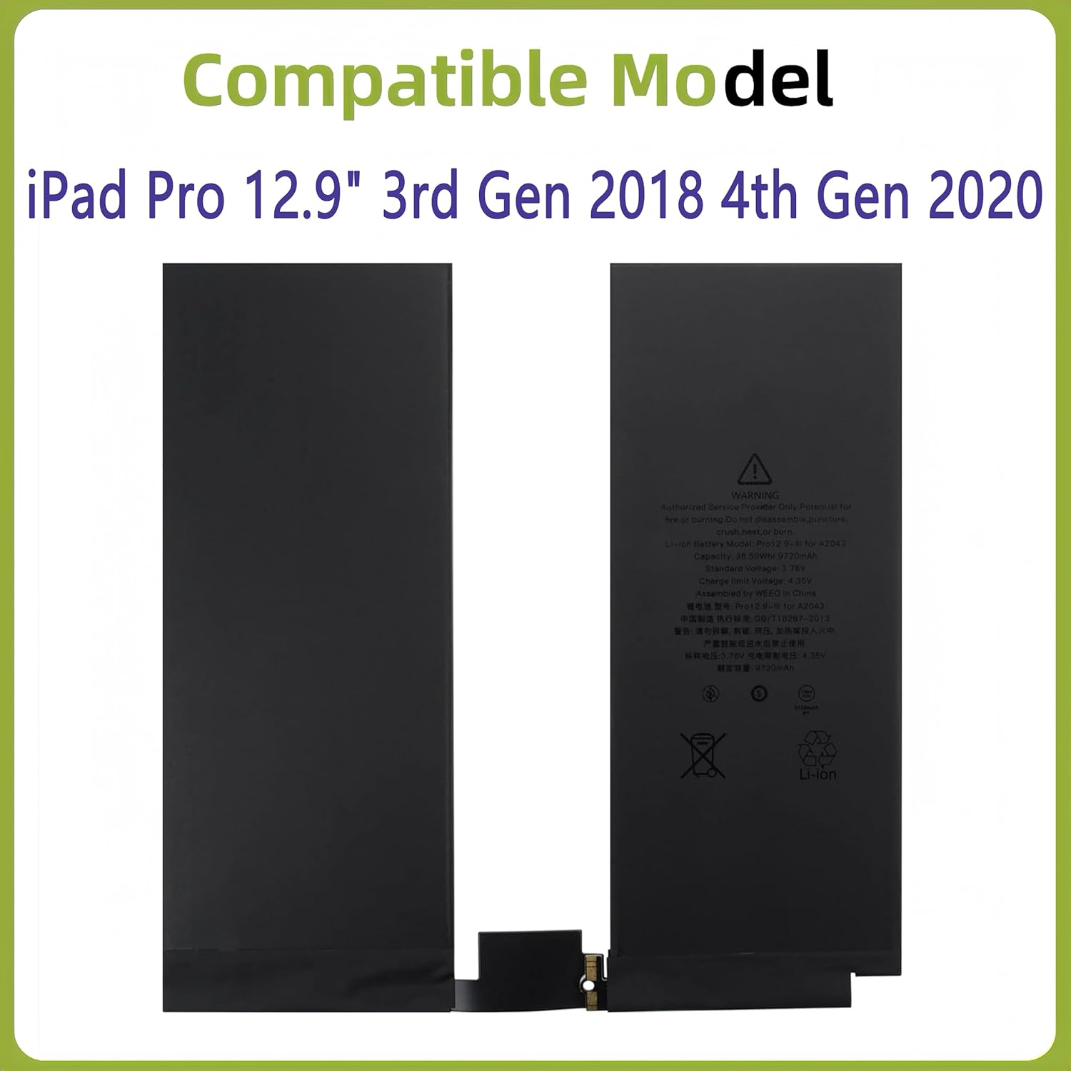 A2043 Rechargeable Battery Compatible with iPad Pro 12.9" 4th Gen 2020, for iPad Pro 12.9" 3rd Gen 2018 Series A1895 A1983 A1876 A2069 A2232 A2233 A2229 A2014 with Tools