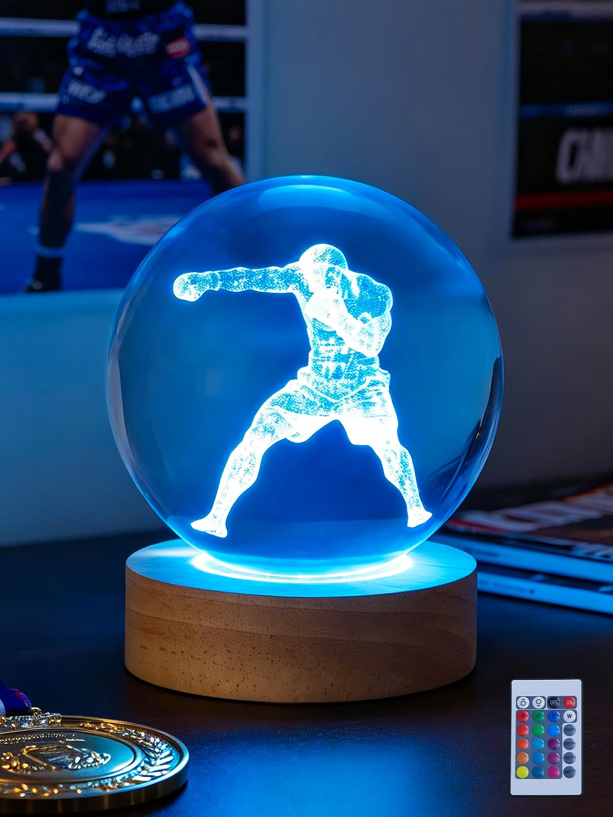 Ammonite Boxing Crystal Ball Night Light, 16 Colors Remote & USB Base