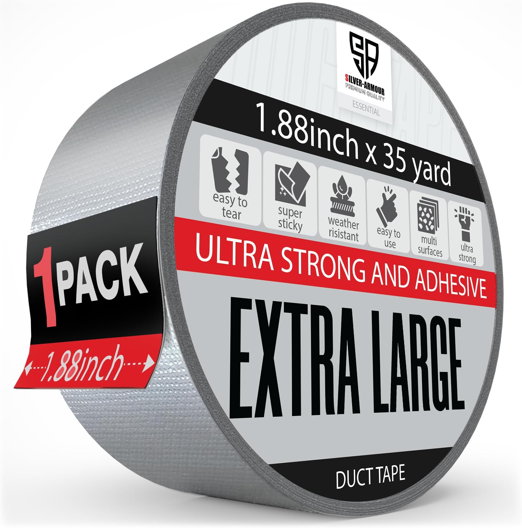 Silver Duct Tape Bulk Heavy Duty Waterproof 35 Yards x 2 Inch Extra Long 1 Pack Tear by Hand No Residue Strong Adhesive Crafts Duct Tape for Indoor Outdoor Repairs