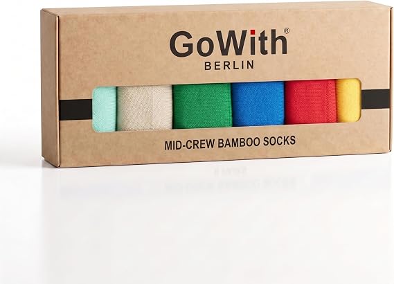 GoWith 6-Piece Bamboo Premium Black - Breathable Classic Men's - Women's Socks 3560 with Colorful Seamless Box