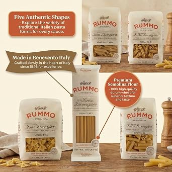 Rummo Pasta Variety Pack - Spaghetti Noodles, Fusilli, Penne Rigate, Farfalle, Ziti, Made with Semolina Flour, Pasta from Italy - 16 Ounce (Pack of 5)