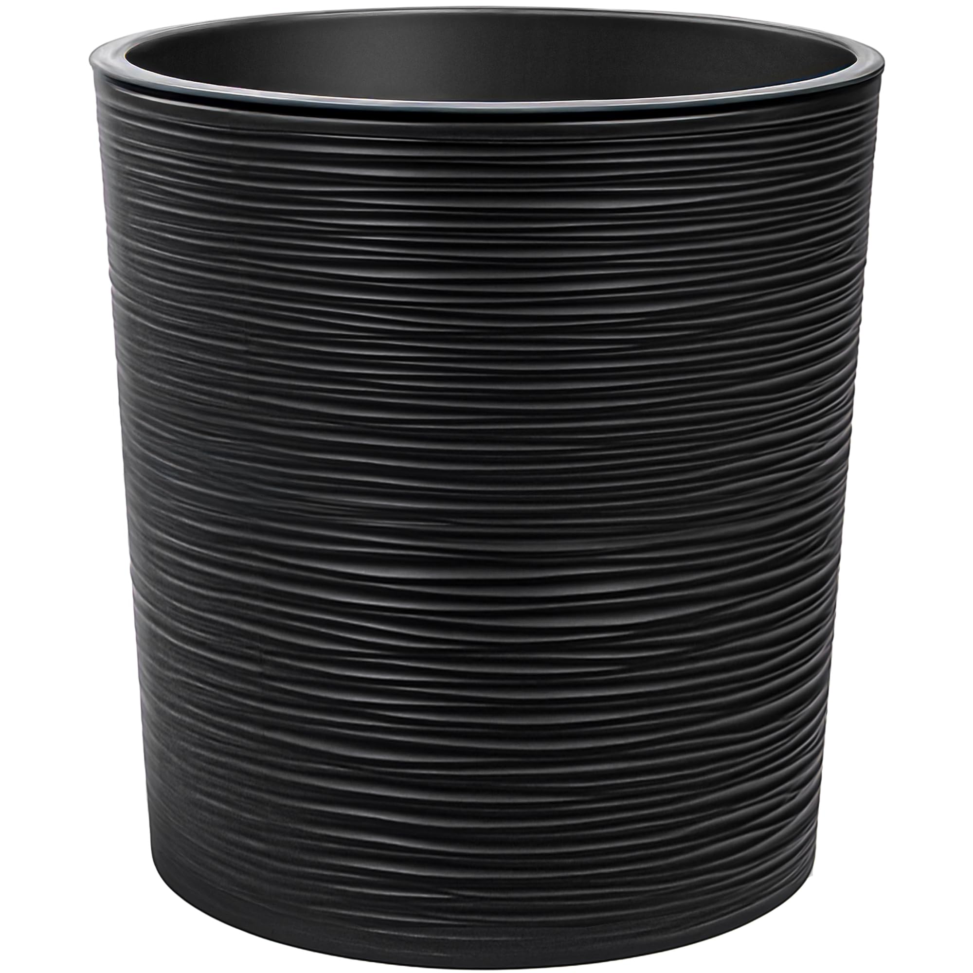 KONZEPT Grand pot de fleurs, pour l'intérieur, 30 cm, en plastique, noir, design traces de burin, avec insert intérieur