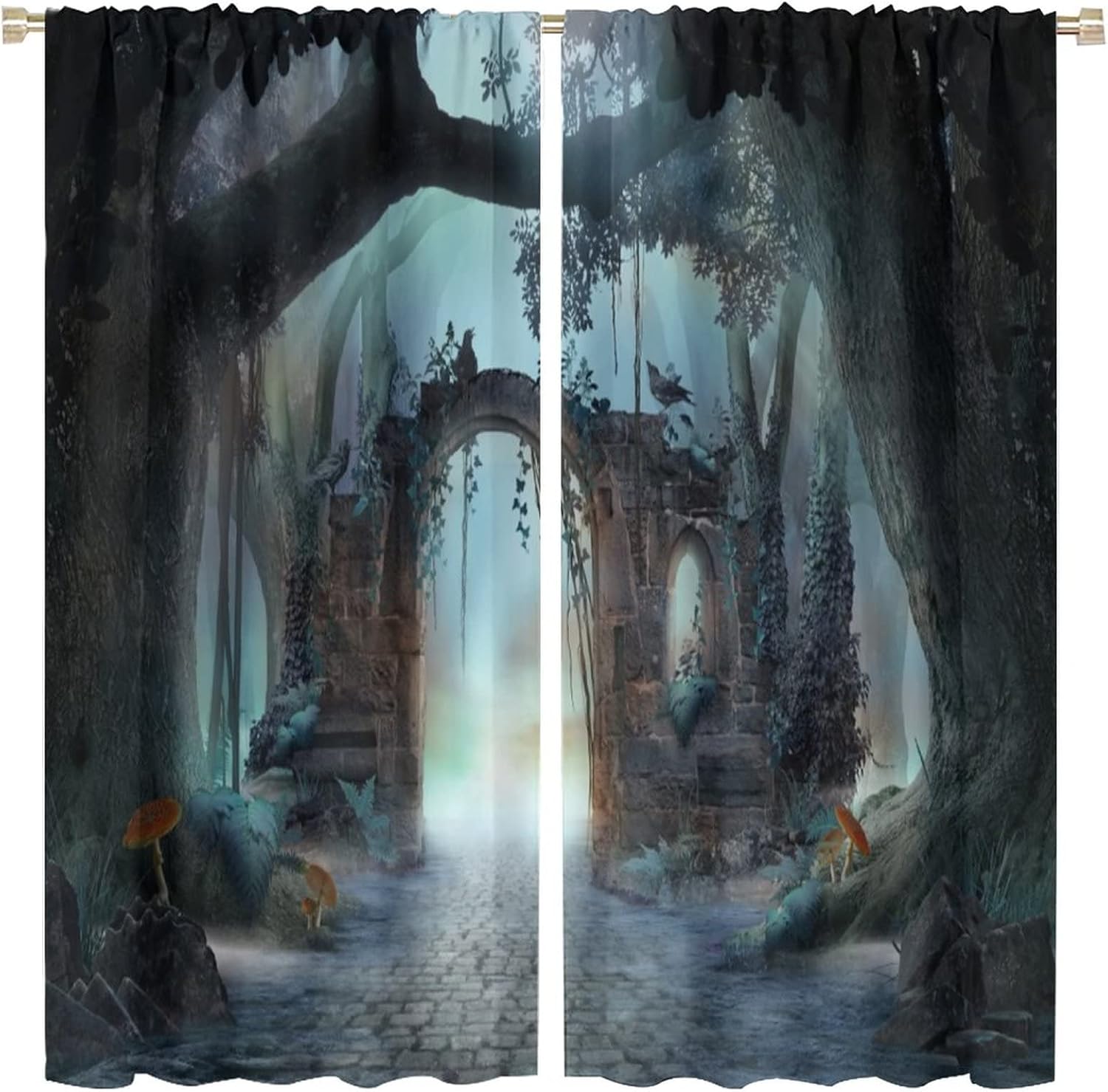 Fantasy Landscape Curtains Gothic Dream Forest Trees Grove Rod Pocket Blackout Window Treatment for Living Room Bedroom Children's Room Window Drapes 42x54in