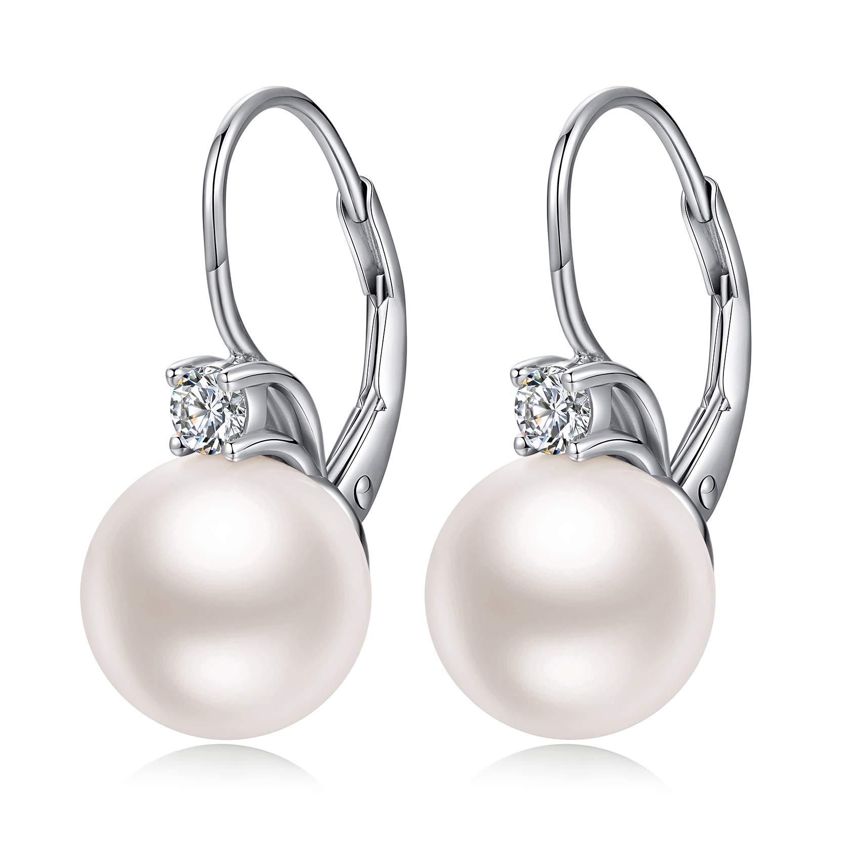 JiaYang Perlenohrringe Damen 925 Sterling Silber 18K Weißgoldvergoldung Hypoallergene Zuchtperlen Ohrringe | 4 Farben