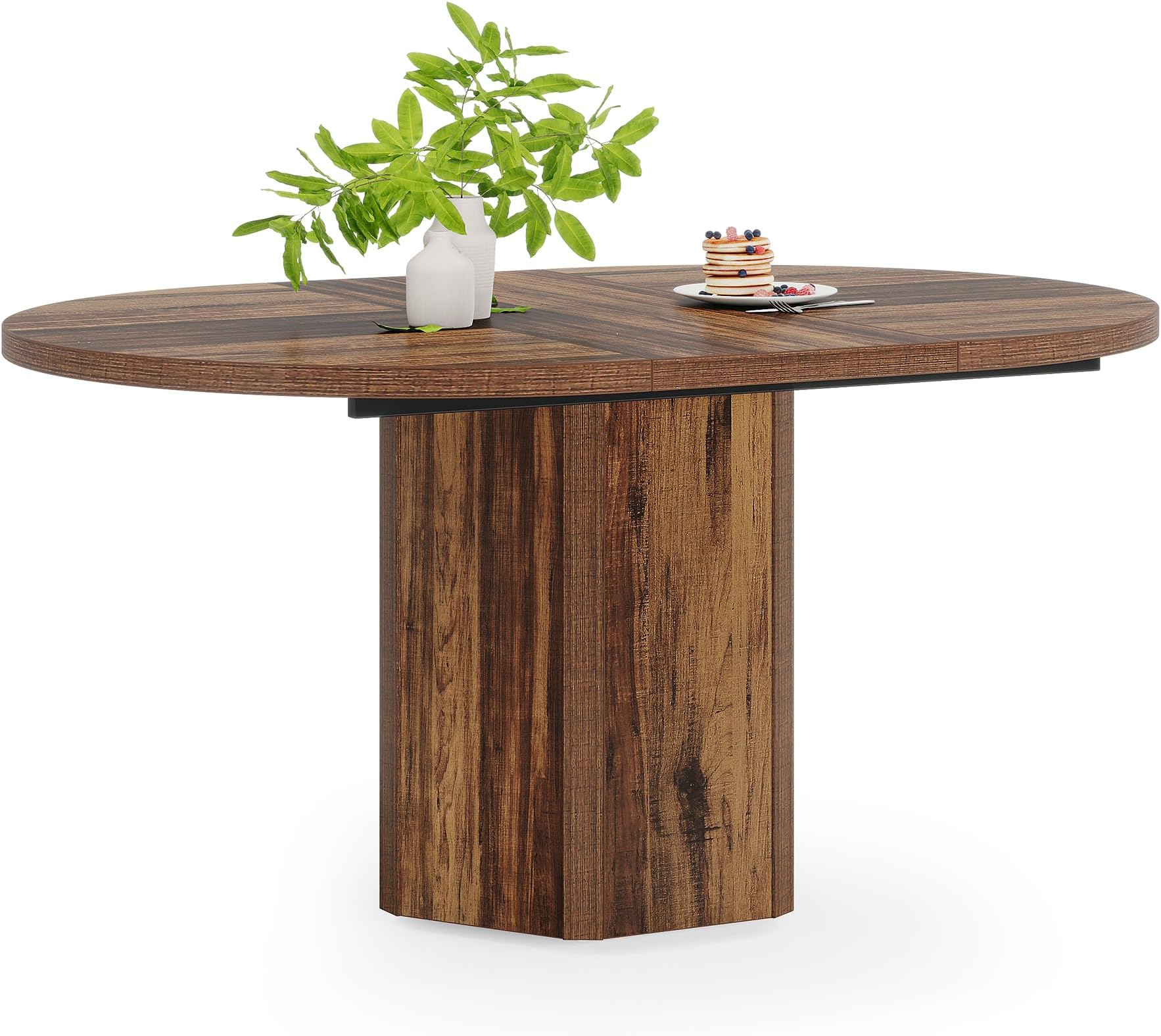 Tribesigns 55.12 Inches Oval Dining Table for 4-6 People, Wood Kitchen Table, Rustic Dinner Room Table, Home Furniture Kitchen Table for Kitchen, Home Dining Room, Living Room, Wooden Base, Brown