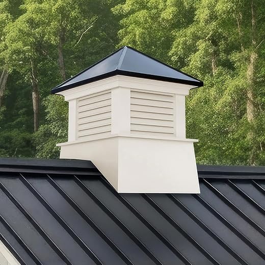 Good Directions Lexington Cupola, 18" x 18" x 22", White PVC Vinyl with Black Aluminum Roof, Louvered Roof Accent for Garages, Barns, Sheds & Homes, Weathervane Compatible, Small (18 Inch)