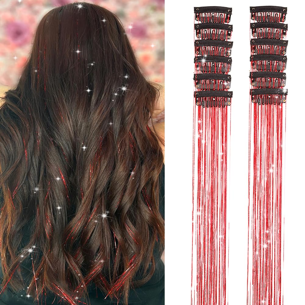 Photo 1 of Umylar Clip-in Hair Tinsel Extensions (20 Inch, Red)