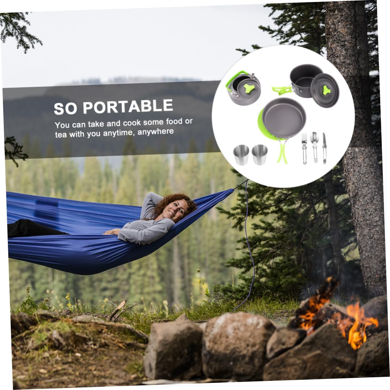 1set Non-Stick Camping Cookware Set Portable Grill Camping Utensils Kit Non-Stick Cookware for People