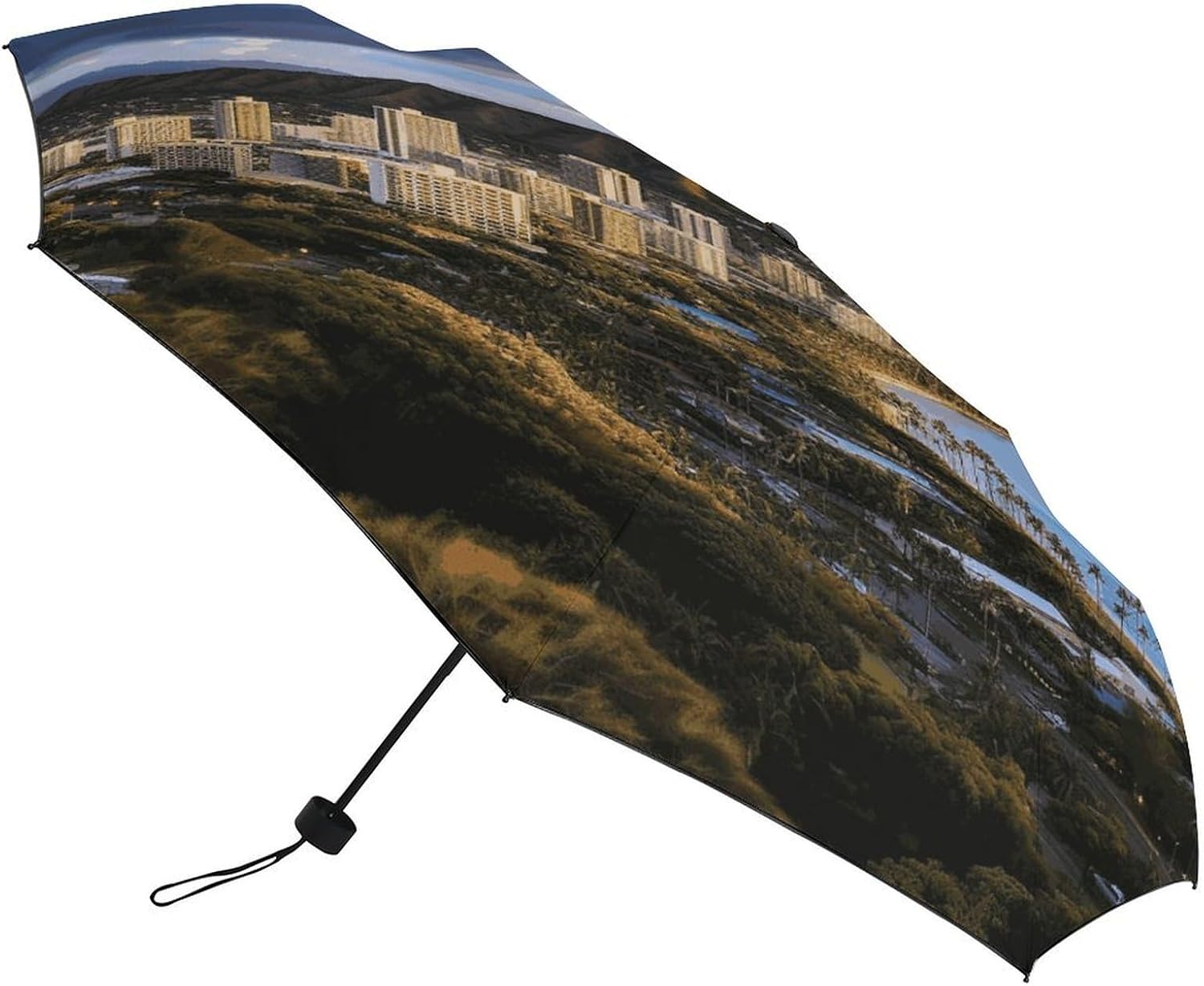 Windproof Travel Umbrella Hawaii Skyline Diamond Head Volcano Folding Small Sun Umbrella Lightweight Small And Compact Suit for Pocket