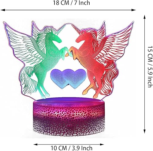 Miniatura 5 de Luz nocturna de unicornio con ilusión 3D para niños, luz nocturna LED regulable con control remoto, táctil inteligente, cable USB y lámpara de