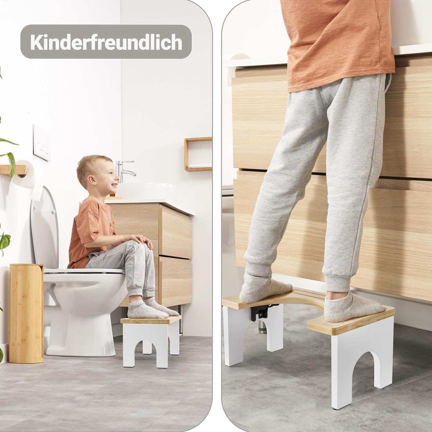 BENKSTEIN Toilettenhocker Erwachsene - Holz - Klohocker - Toilette Bambus - Tritthocker - klappbar - WC Hocker