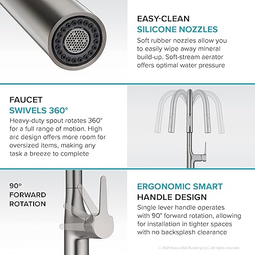 Miniatura 13 de Kraus Oletto - Grifo de fregadero de cocina con un solo mango y pulverizador extraíble, en color negro mate, KTF-3101MB