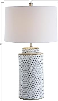 Indigo & White Ceramic Table lamp with Linen Shade