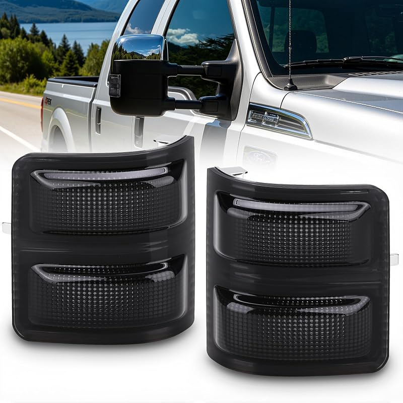 Alojamento de luz de seta do retrovisor D-Lumina com lente fumê para Ford F250 F350 F450 F550 Super Duty 2008–2016 – Par