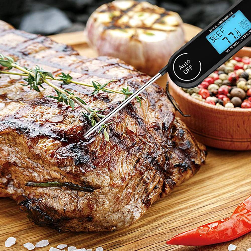 Pieghevole Termometro Cucina Digitale Professionale Sonda Impermeabile Cibo Barbecue Carne Grill Black