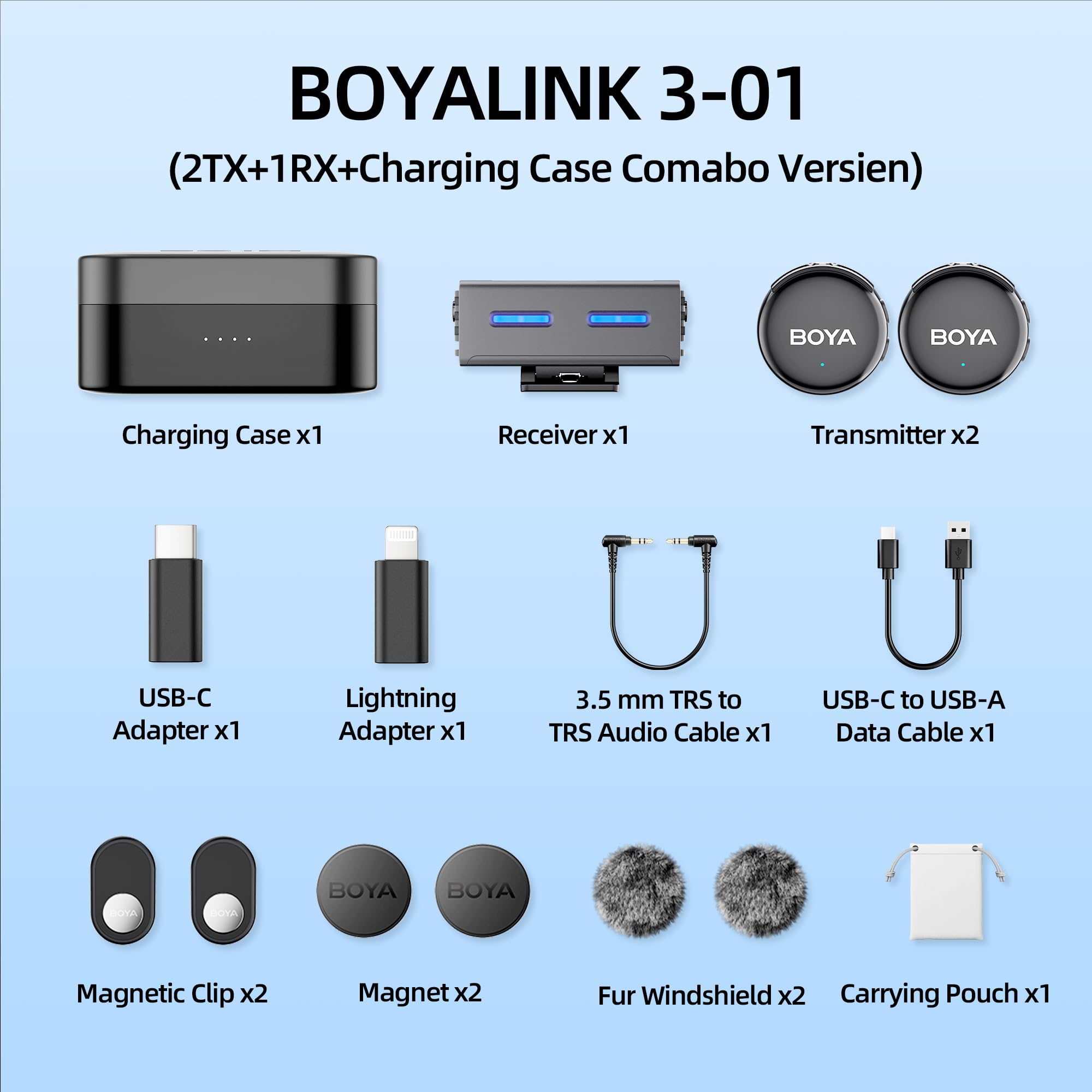 BOYA BOYALINK - 3 micrófonos mini para cámara/iPhone/Android, micrófono Lavalier inalámbrico con IA, 30 horas de duración, 300 m de rango para Vlog, TikTok
