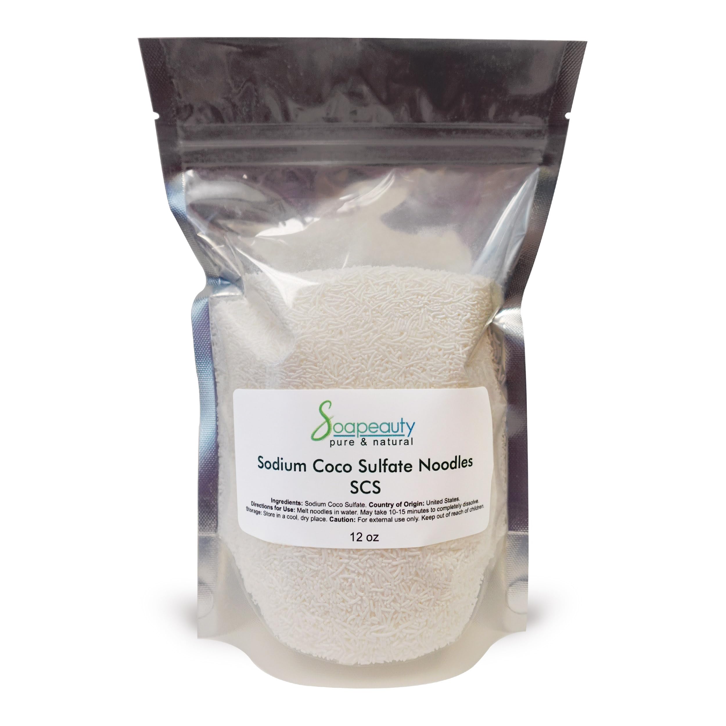 Soapeauty Sodium Coco Sulfate (SCS) Noodles | Coconut Oil Surfactant for Shampoo Bars, Soap Making, Body Wash, Cleansers &amp; DIY Skin Care | 12 oz