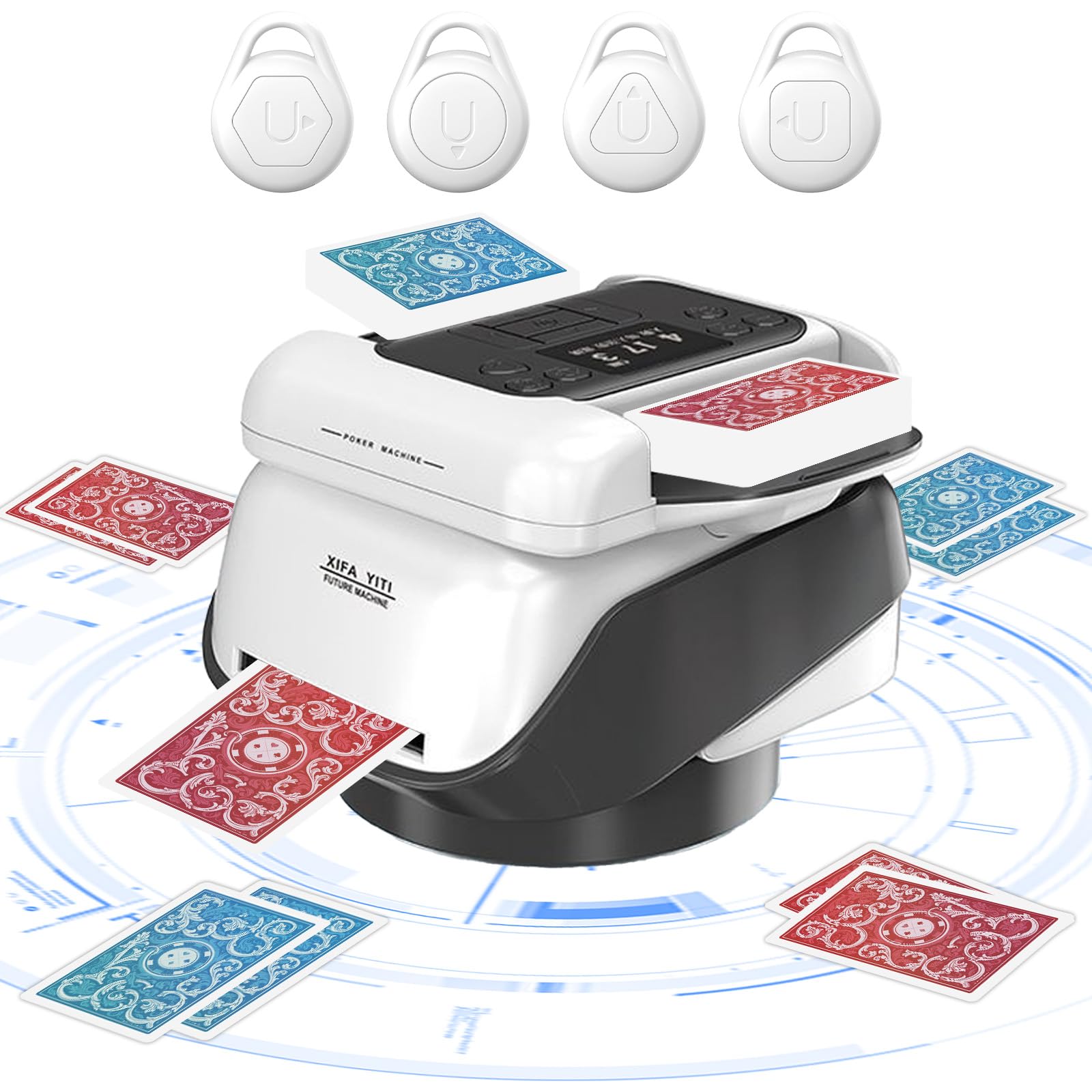 Mélangeur de cartes automatique 2 en 1 avec 4 boutons sans fil - Mélangeur de cartes électrique à 360 °, convient pour 1 à 8 joueurs pour cartes UNO, Poker, Monopoly, Blackjack et Maverick