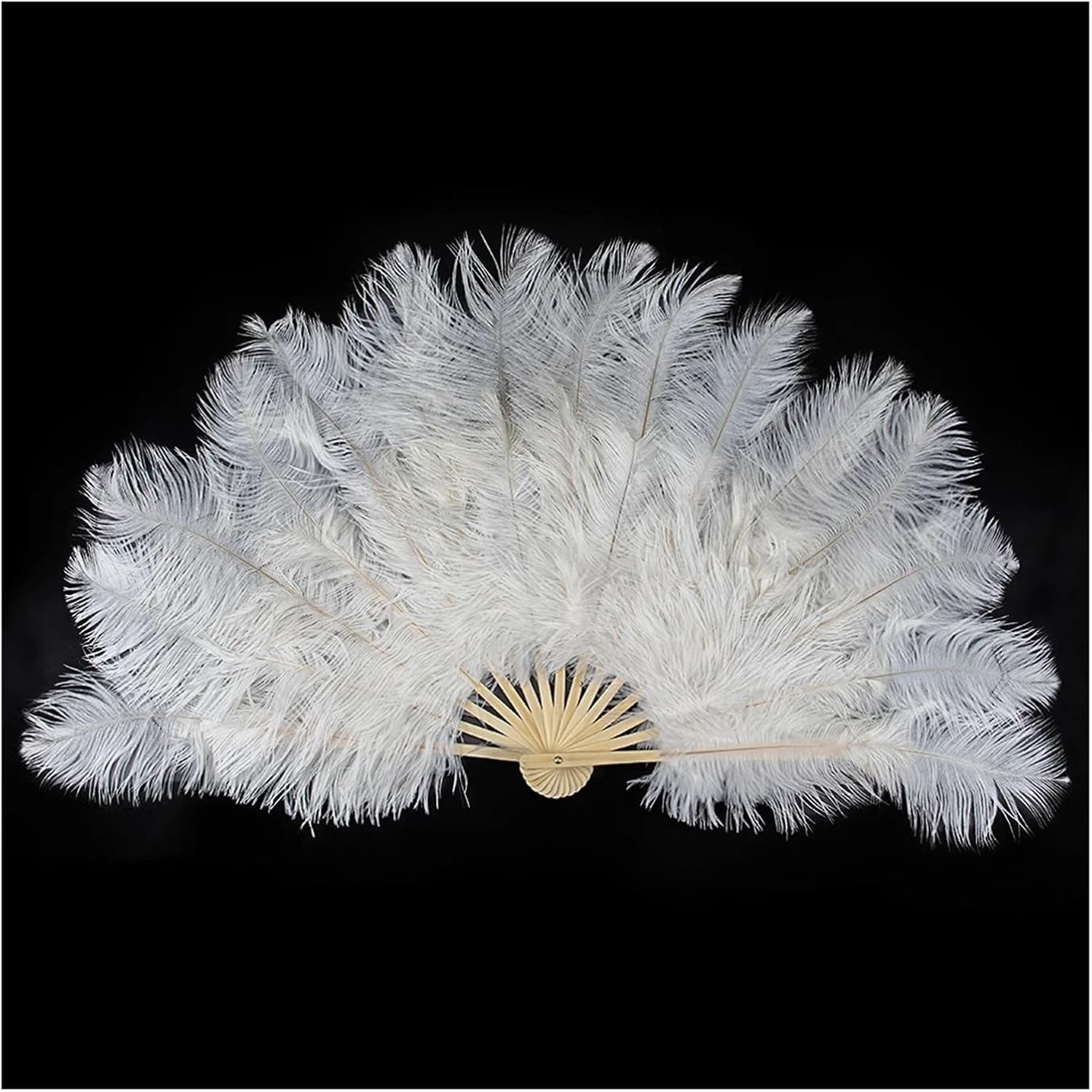 1&2PCS Black White Fluffy Ostrich Feathers Fan for Stage Performance Dance Show Party Wedding Carnival Props Plumes Fans(Black,1PCS Right Hand)