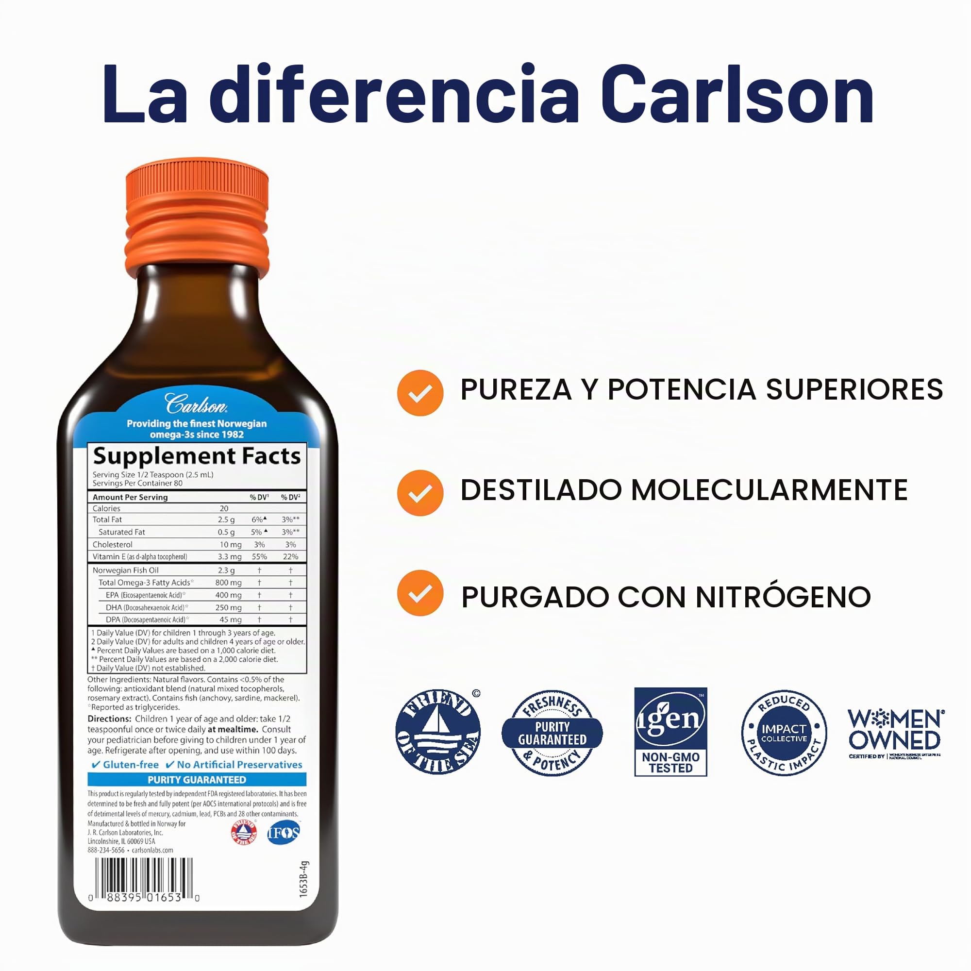 Carlson Labs - El mejor sabor de naranja de aceite de pescado noruego de Carlson para niños es el mejor - 6.7 oz. fl.
