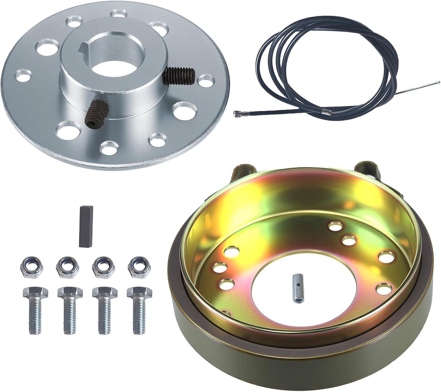 4.5" Rear Drum Brake Band Pin Brake Cable Steel Sprocket Brake Hub Adapter 1" Bore 1/4" Keyway for Predator 212cc 196cc 6.5hp Dune Buggies Drift Trike Heavy Duty Go Kart Cart Parts with Hardware Kit