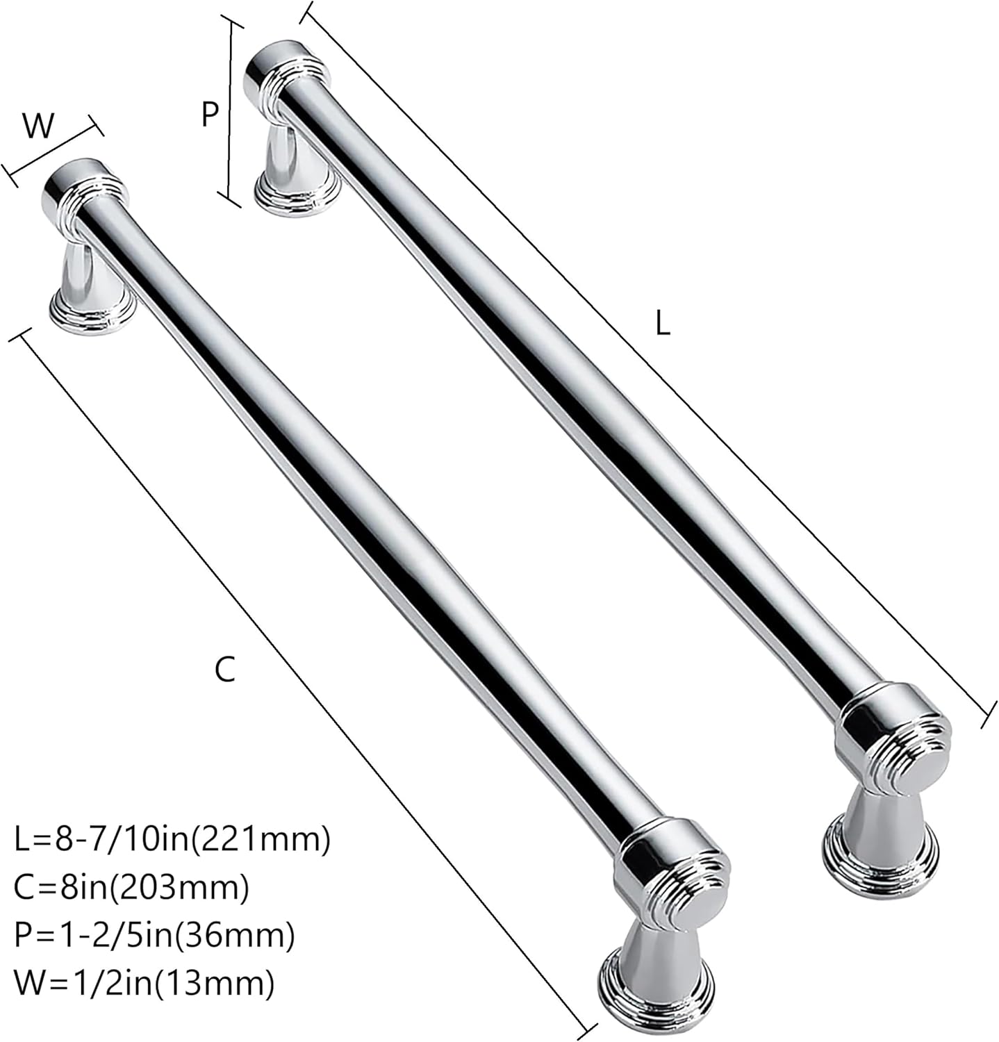 Solid Heavy-Duty 10 Pack 8 Inch Hole Center Vibrant Polished Chrome Cabinet pulls is Suitable for Kitchens cabinets vanities Bathroom cabinets