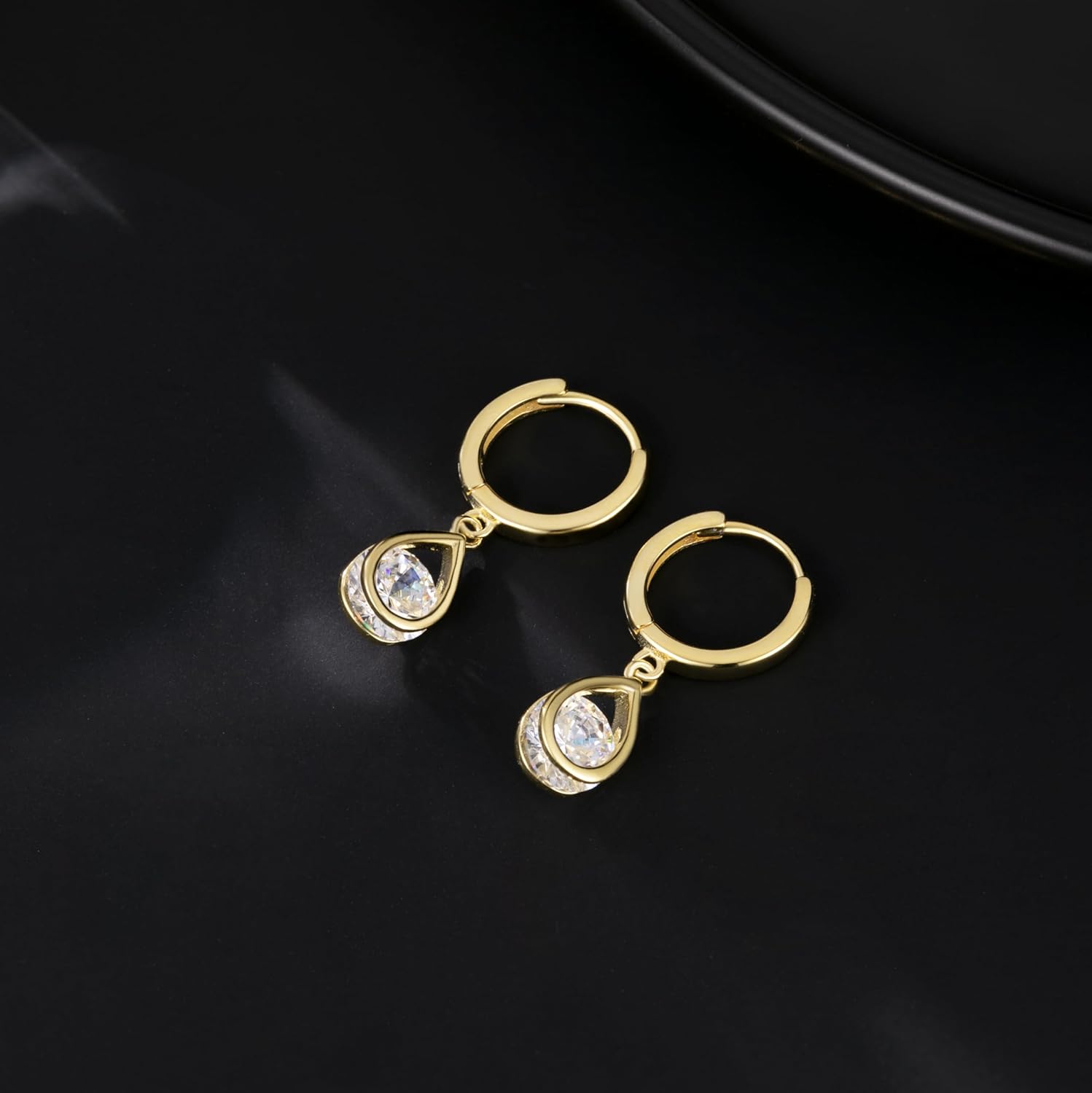 SLUYNZ Sterling Silver CZ Hoop Earrings Drop for Women Teens Sparkly Teardrop Huggie Earrings Simulated Diamond Earrings - Image 5
