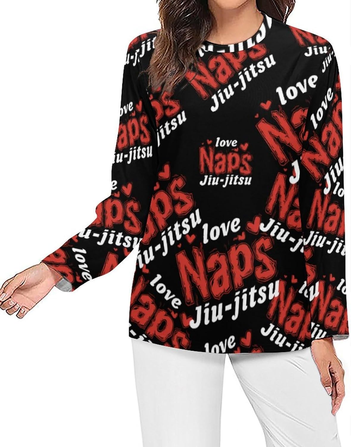 I Love Naps And Jiu-Jitsu Women's Pajama Top Sleepwear Pajamas Sleep T-Shirt Long Sleeve Shirt Crewneck Tee