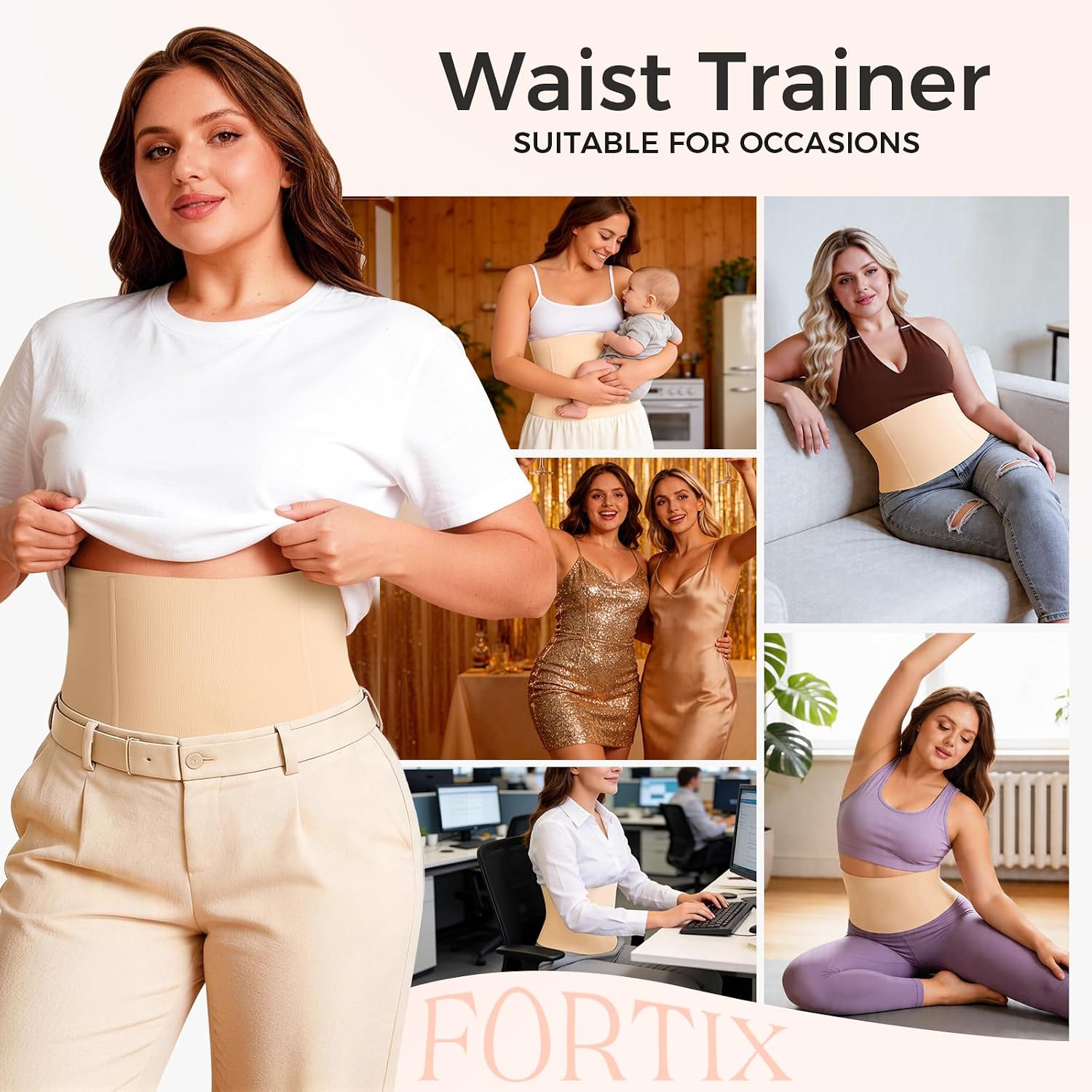 fortix Plus Size Waist Trainer for Women Tummy Control Waist Cincher Corset Shapewear Slim Body Shaper Beige
