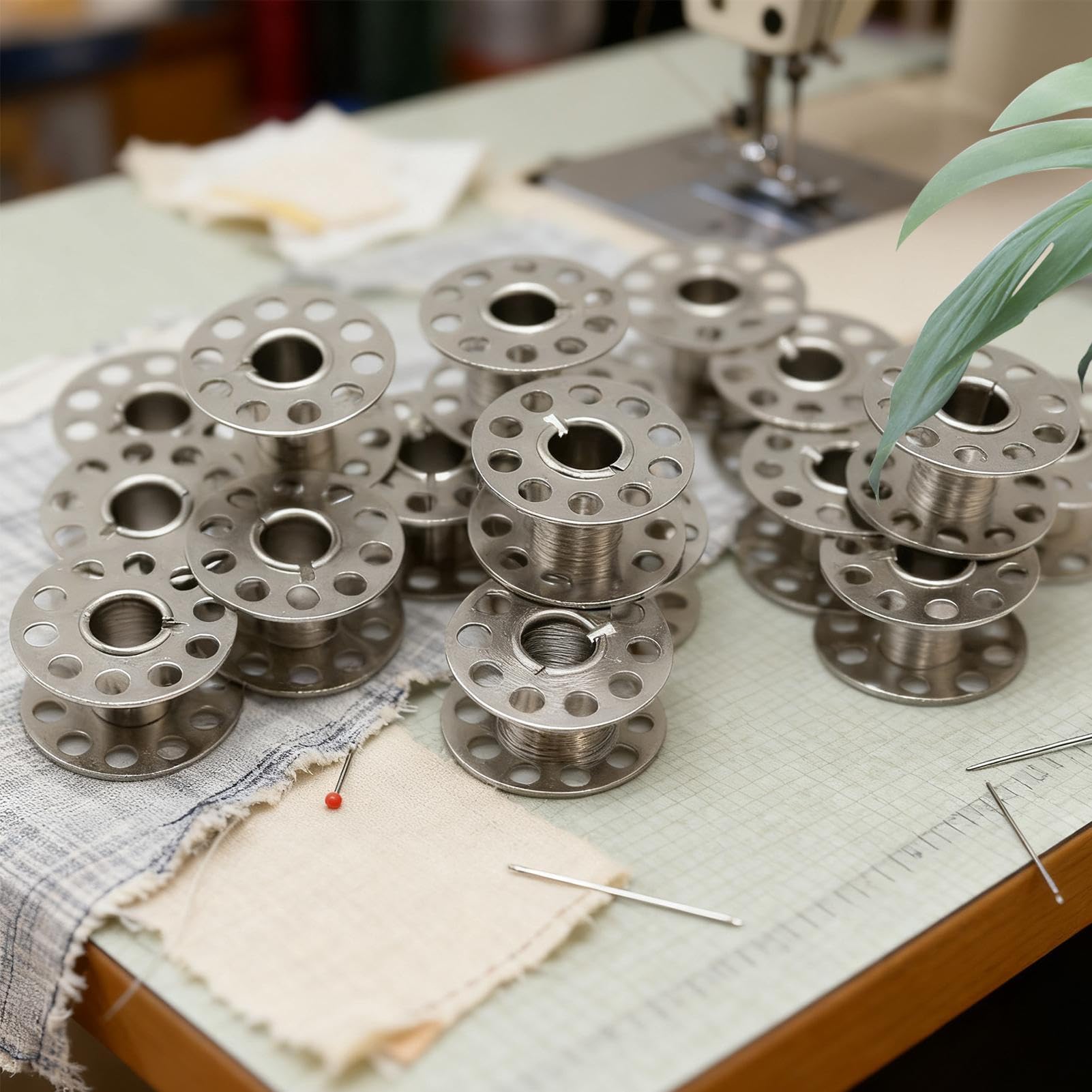 24-delige Naaimachine Spoelset – 4 Spoelhouders + 20 Metalen Spoelen – IJzer, Roestvrij – Past Op De Meeste Voorkant-shuttle Machines – Diameter Spoel Ca. 2,1 Cm