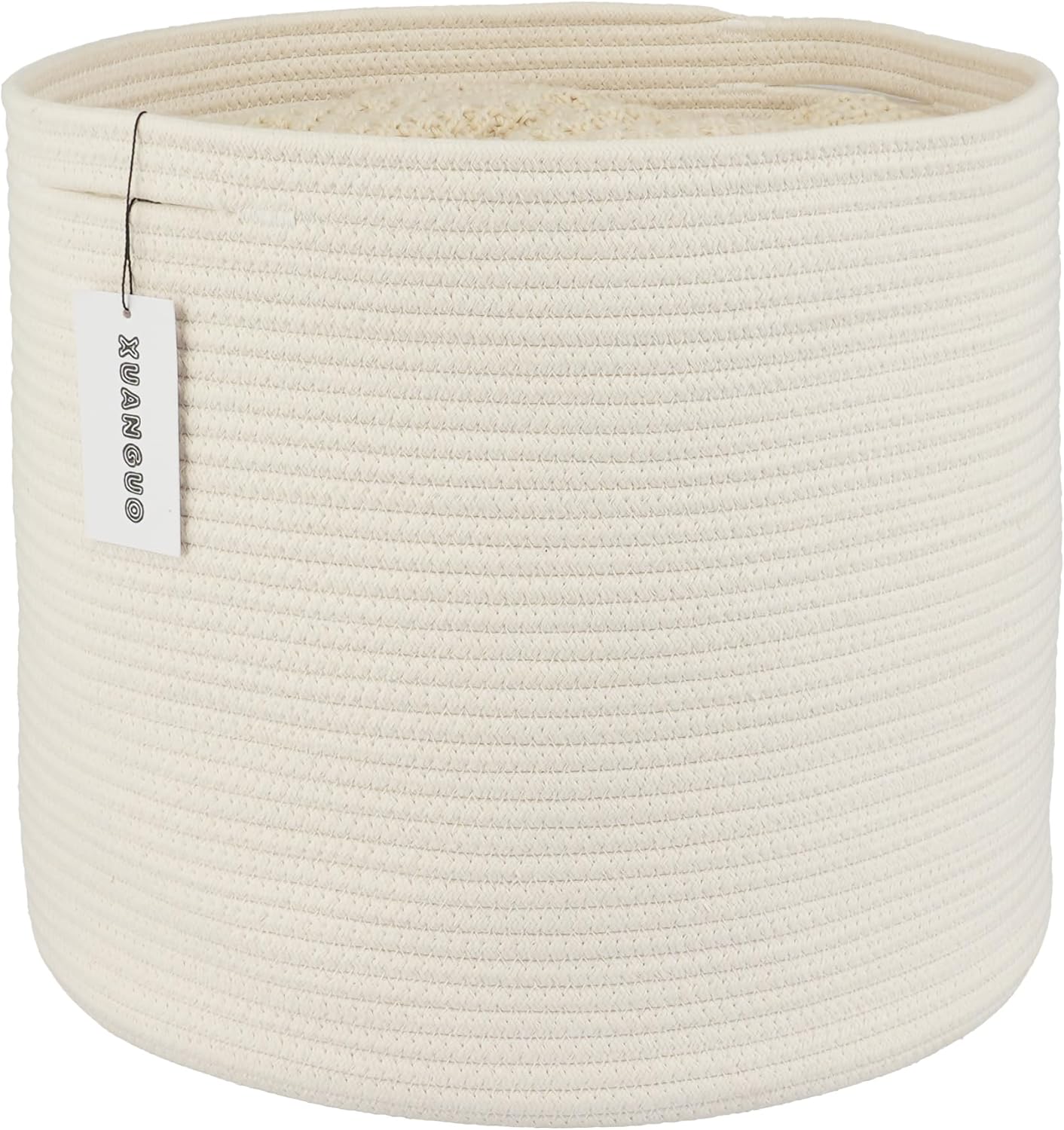 Cotton Rope Basket For Girls Boys Kids 16”X14” Baby Laundry Baskets Nursery Bin Round Woven Basket Organizer For Storage Toys Blankets Shoes Clothes white