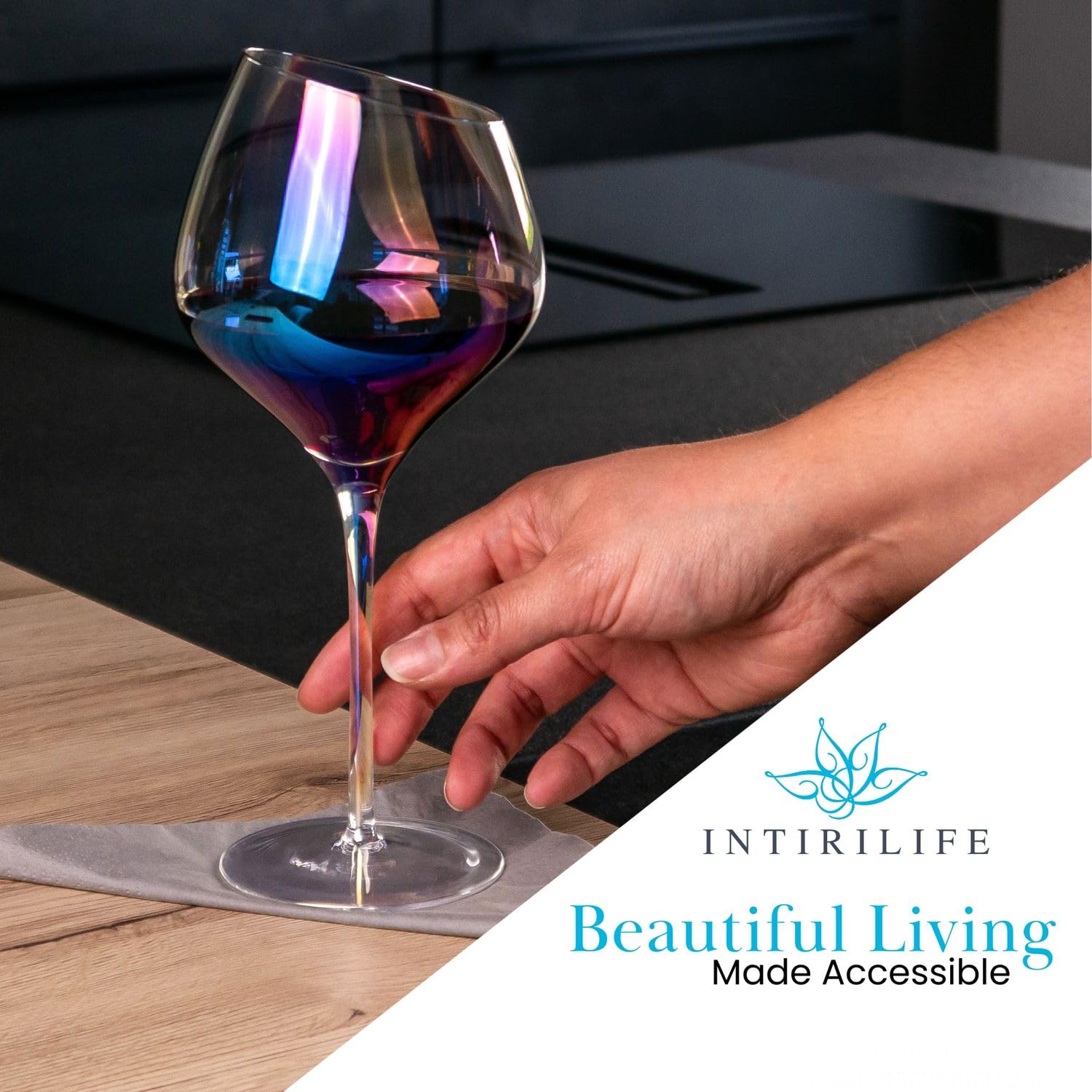 INTIRILIFE 6x Wein Glas mit moderner Kante - 470 ml Füllmenge und Regenbogen Schimmer - Rotwein Glas Kelch Spülmaschinenfest Kristallglas stoßfest