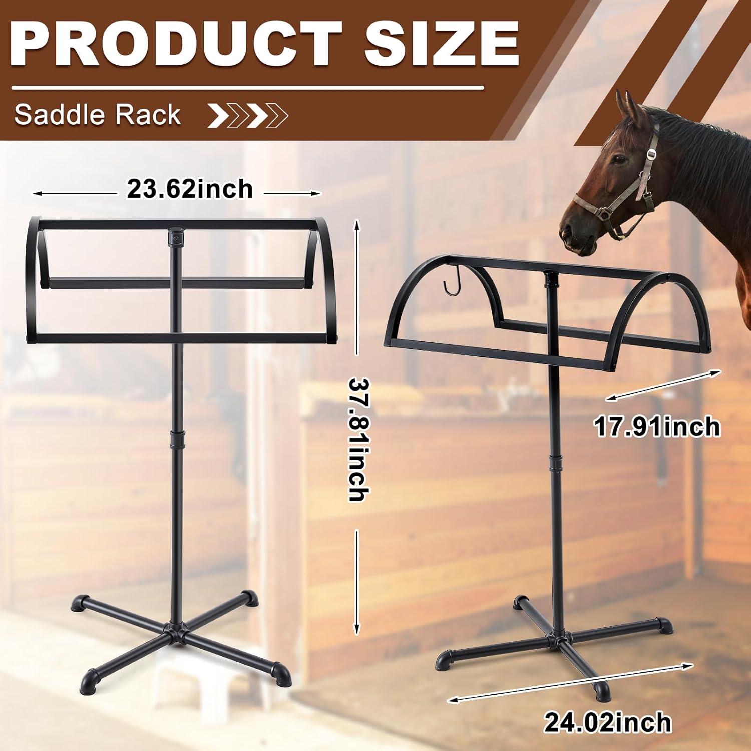 Geelin Saddle Rack Portable Horse Saddle Pad Stand Equestrian Organization Gift for Women Men, Heavy Duty Freestanding Blanket Rack for Horse Tack, Black, 23.6" L x 18" W x 38" H