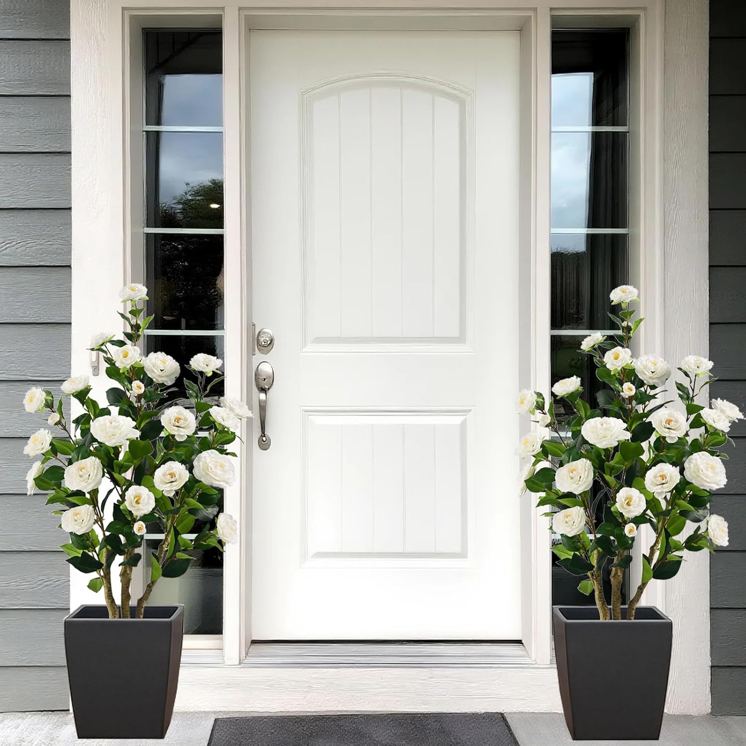 Artificial Camellia Plant in Black Pot - 36 “ Faux Spring Flower Tree with Realistic Camellia Flower, Fake Flower Tree Perfect for Home Decor, Office Indoor/Outdoor Use (White)