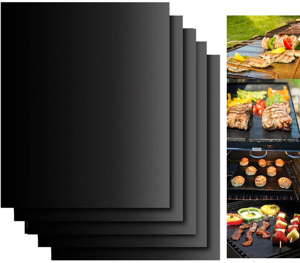 Dailyart 19x15inch Grill Mats for Outdoor Grill, Set of 5 Non-stick Teflon Grill Mat, Upgraded & Enlarged Reusable Grill Mats for Grilling, BBQ Grilling Accessories for Gas, Charcoal, Electric