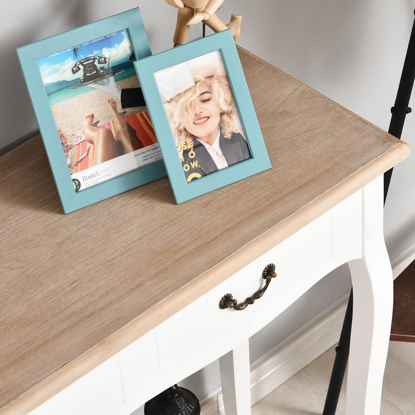 HOMCOM Table Console Style Mexicain 2 Tiroirs 87L x 34l x 78H cm Blanc | Table d'Entrée, Bout de Canapé, MDF Bois Massif Pin Clair, Meubles de Salon