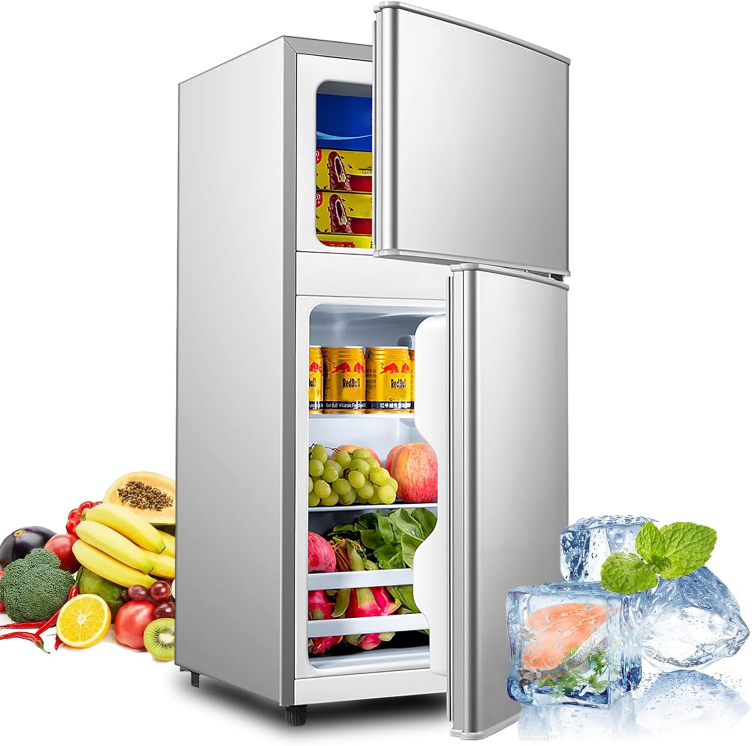 Refrigerator Double Door Compact Refrigerator with Separate Chiller Compartment, Compact/Mini
