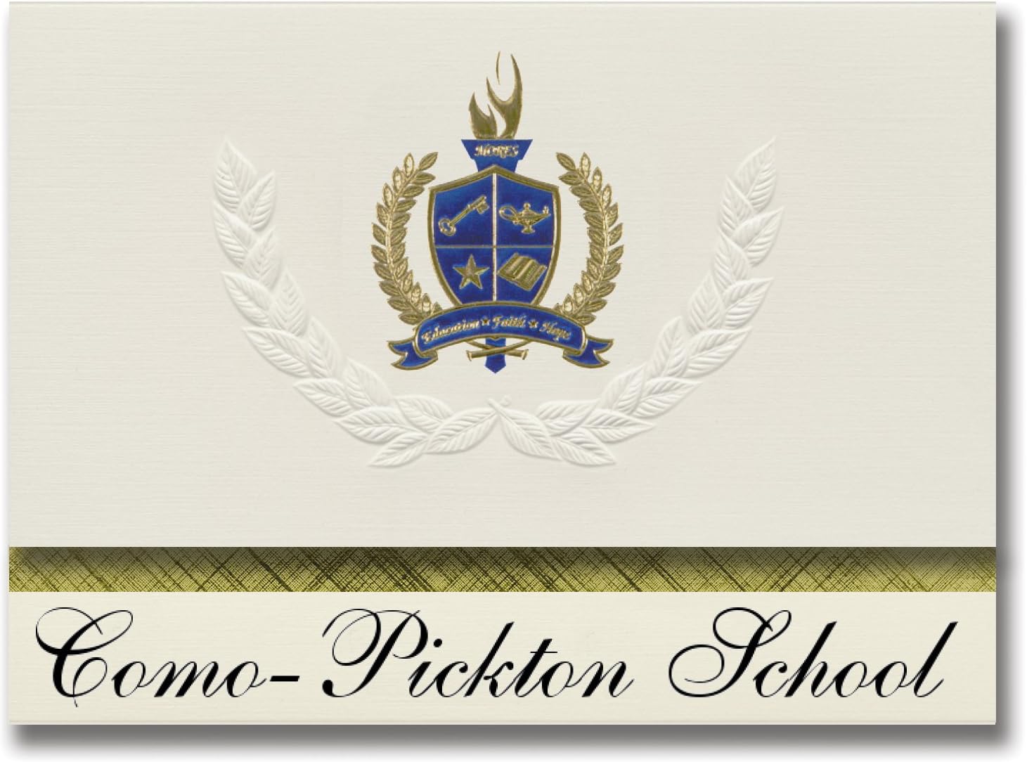 Signature Announcements Como-Pickton School (Como, TX) Graduation Announcements, Presidential style, Elite package of 25 with Gold & Blue Metallic Foil seal