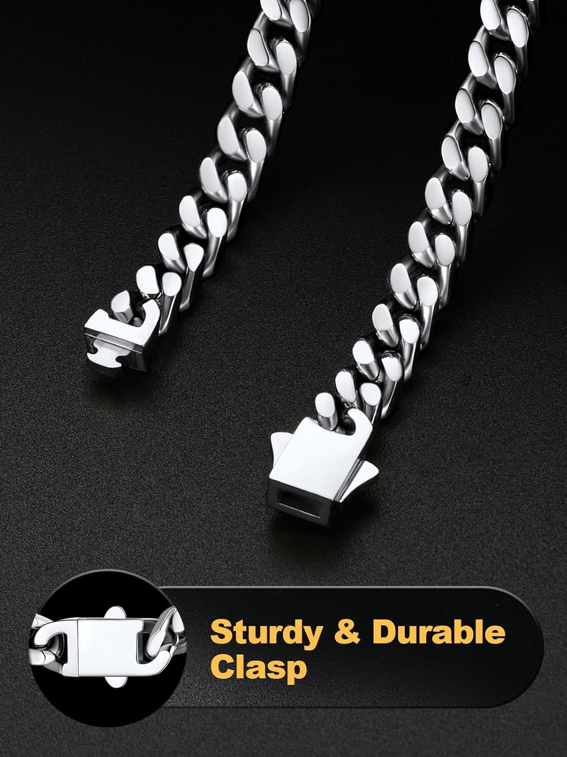 U7 Cuban Link Bracelets for Men Stainless Steel Wrist Bracelet Silver Black Gold Cuban Hand Chain Bracelet for Mens Women, 5/7/9/12mm Width, 7.5/8.3/9 Inch Length Classic Jewelry with Box Packed - Image 5