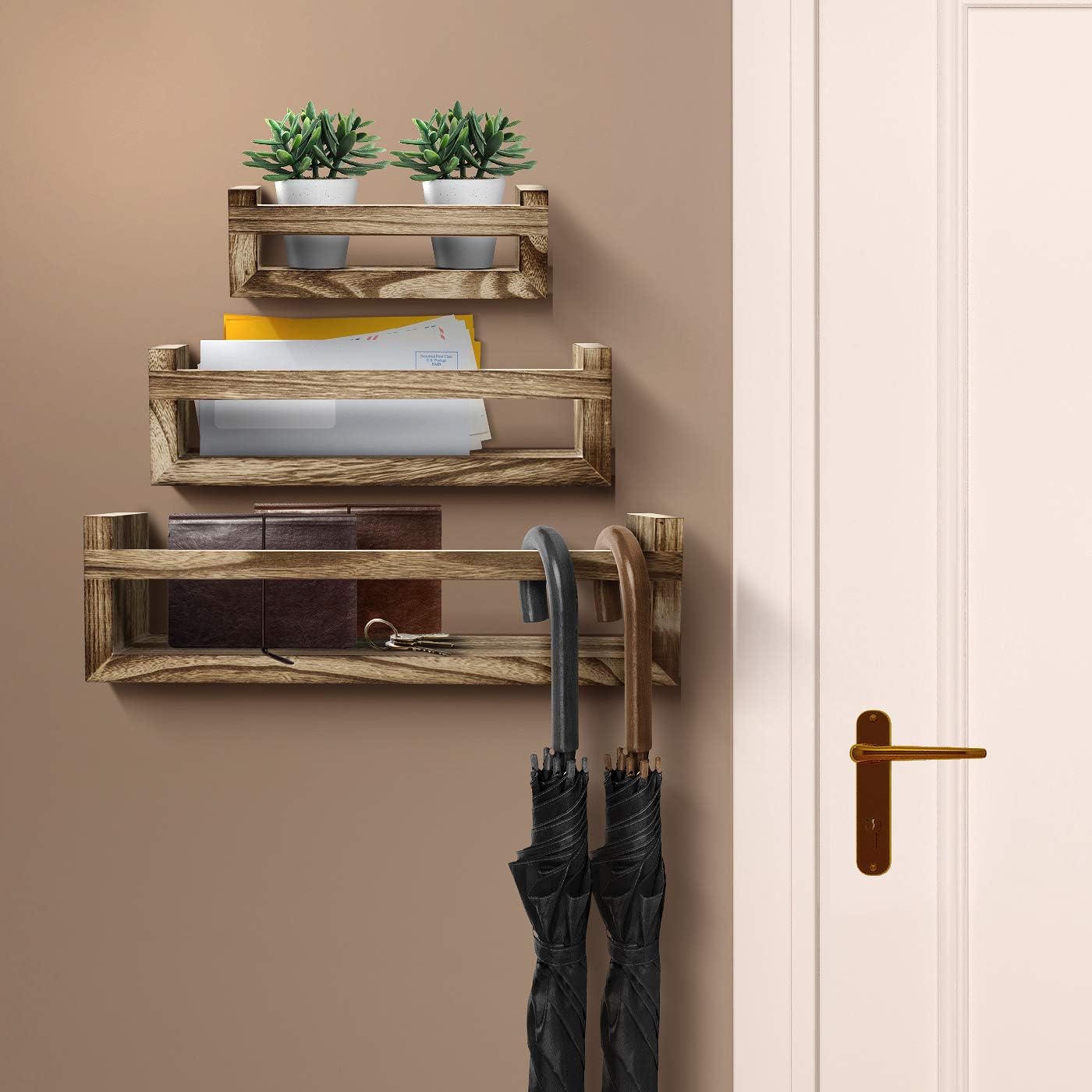 Sorbus Floating Shelves - Rustic Floating Book Shelves Wall Mount Wooden Hanging Ledge Storage Shelf Organizer for Kids Room Baby Nursery Decor, Living Room Playroom, Bathroom, Bedroom etc, Set of 3