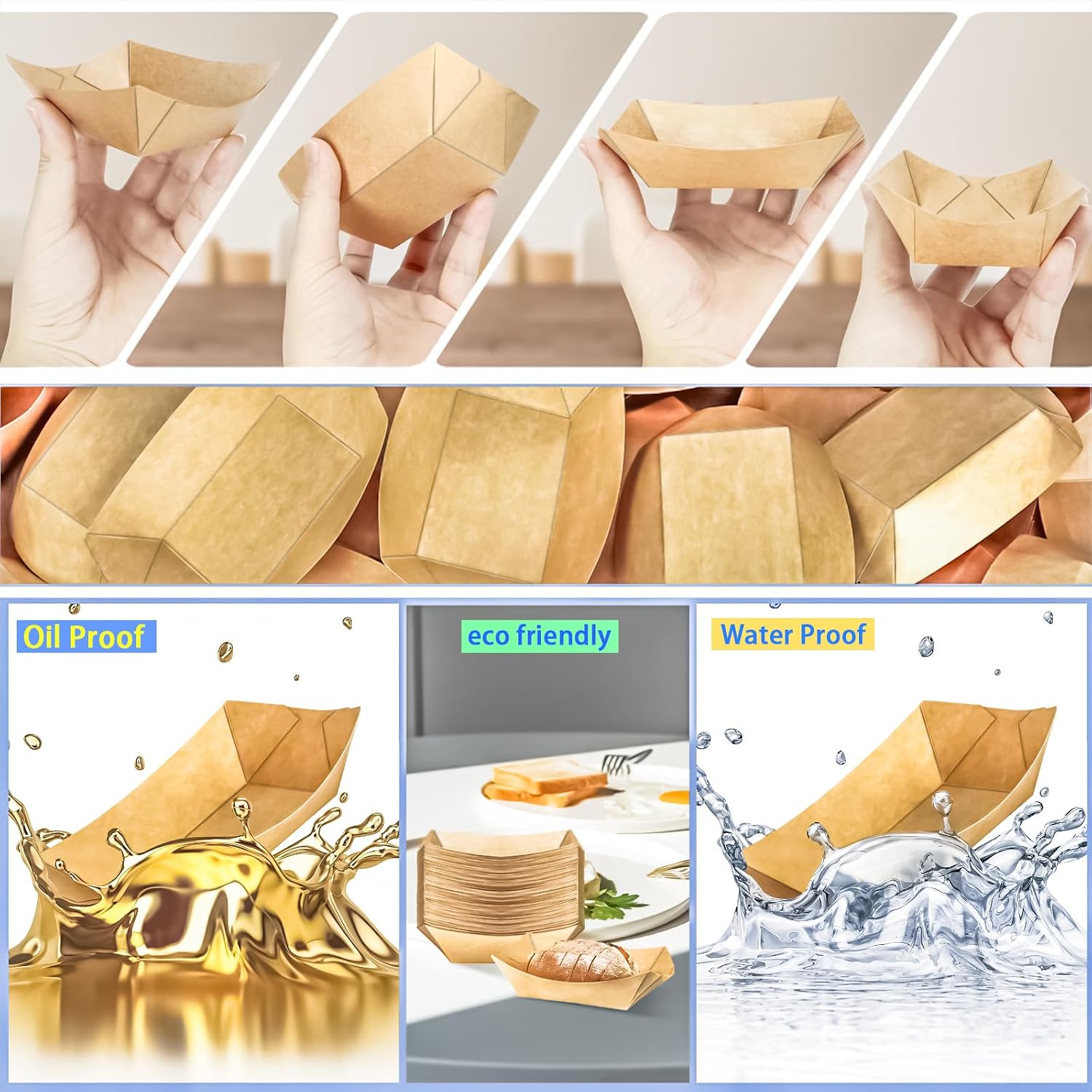 120 Pack 1/2Lb Paper Food Boat Trays Disposable Small Paper Boats Plates Containers, 0.5Lb Mini Kraft Food Serving Boat Tray Bowl for Snack Dessert Taco Popcorn BBQ Sauce Fries Nacho