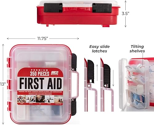 Miniatura 5 de M2 BASICS Kit de primeros auxilios de emergencia de 350 piezas  Doble capa montaje en pared suministros médicos para negocios escuela automóvil o