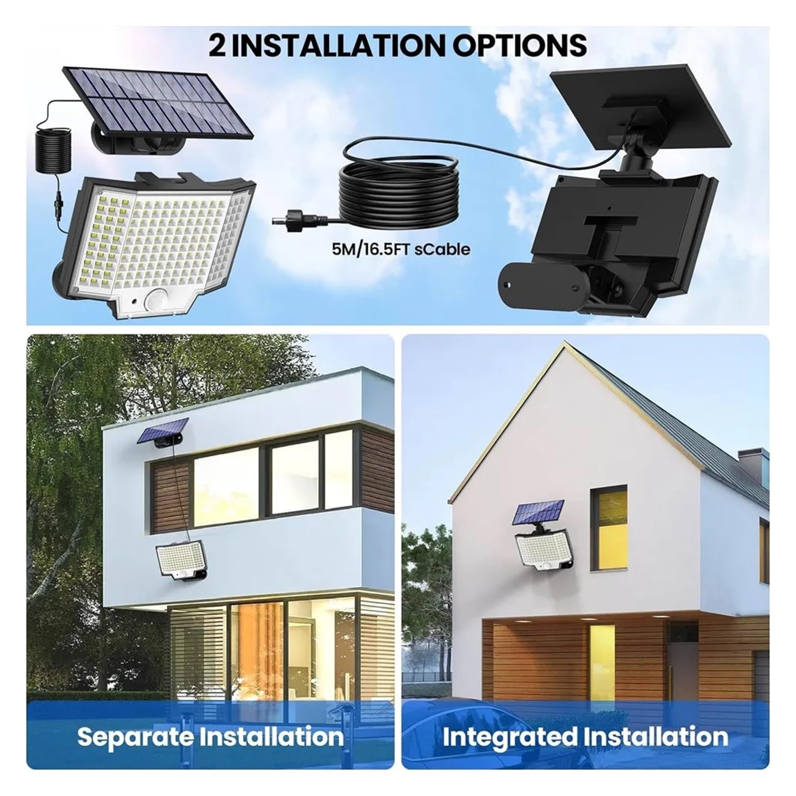 Luz Solar Exterior, Luces solares con sensor de movimiento superbrillantes de 160 LED for exteriores, IP65, impermeables, con control remoto, for jardín, calle, porche, lámpara de pared de emergencia(