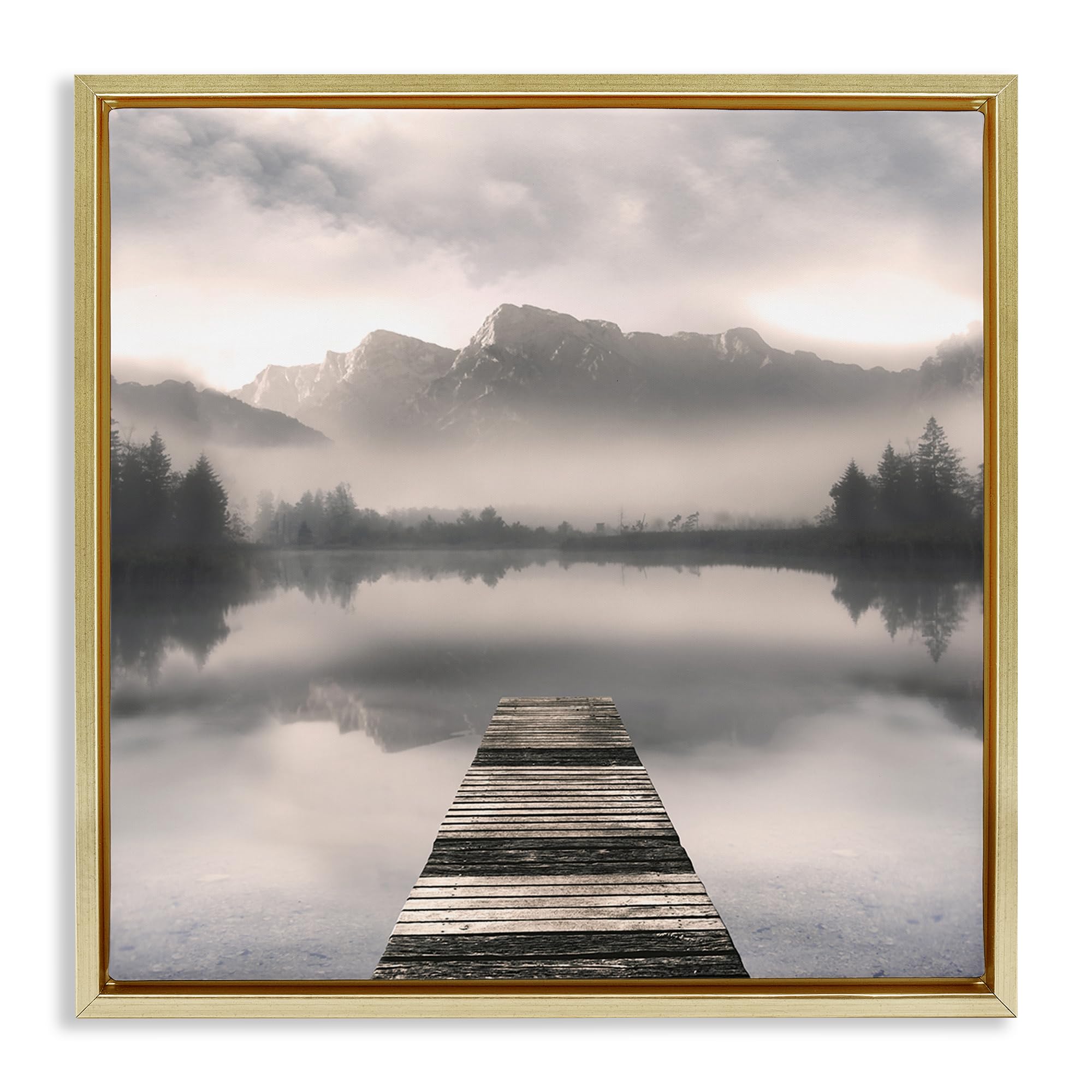 Stupell Industries Metallic Gold (Matte) 'Calm Reflective Waters & Mountains'| Floating Frame Canvas Art