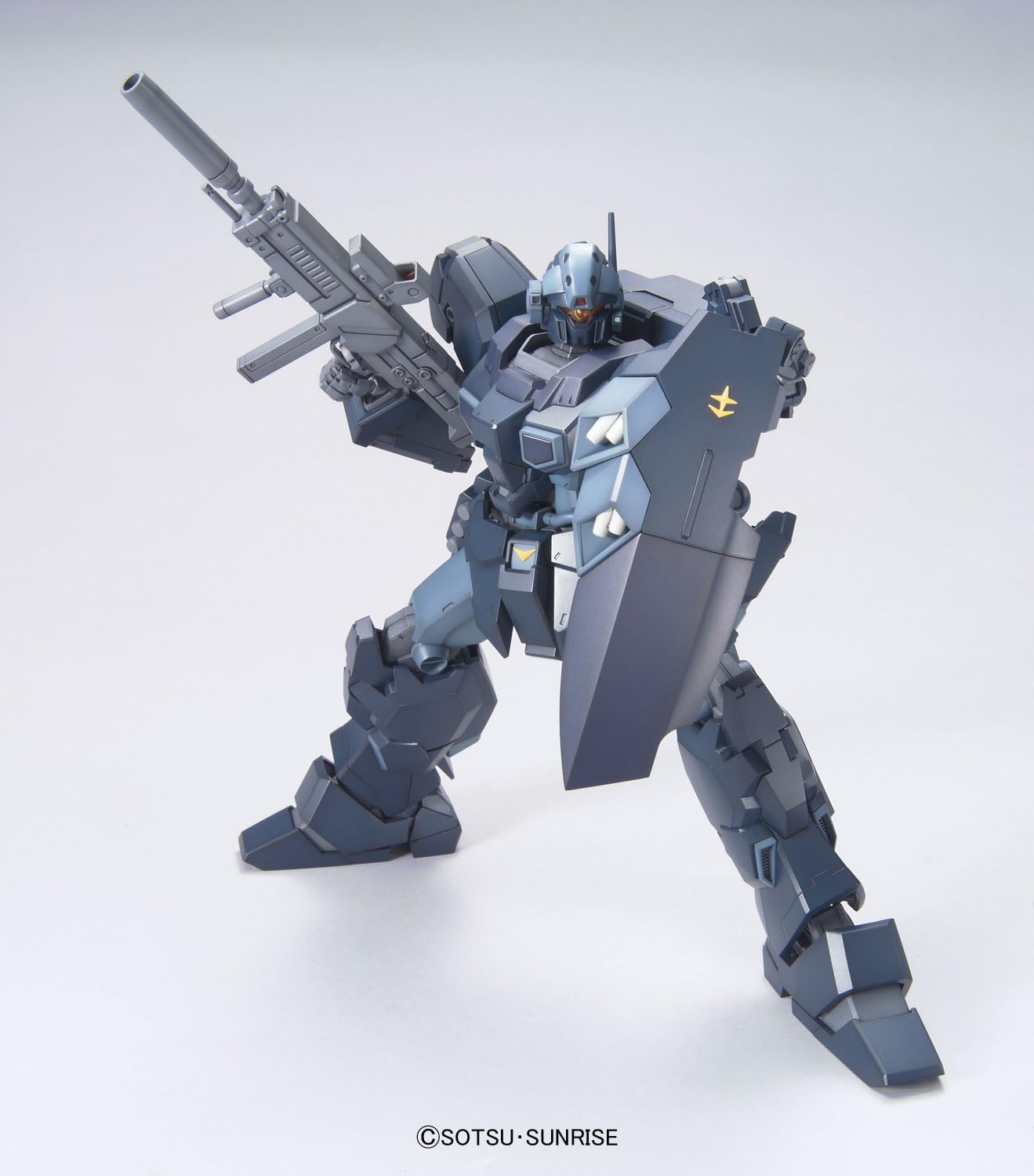 Assembled Bandai Spirits MG Jesta Model Kit with shield attached to its arm.