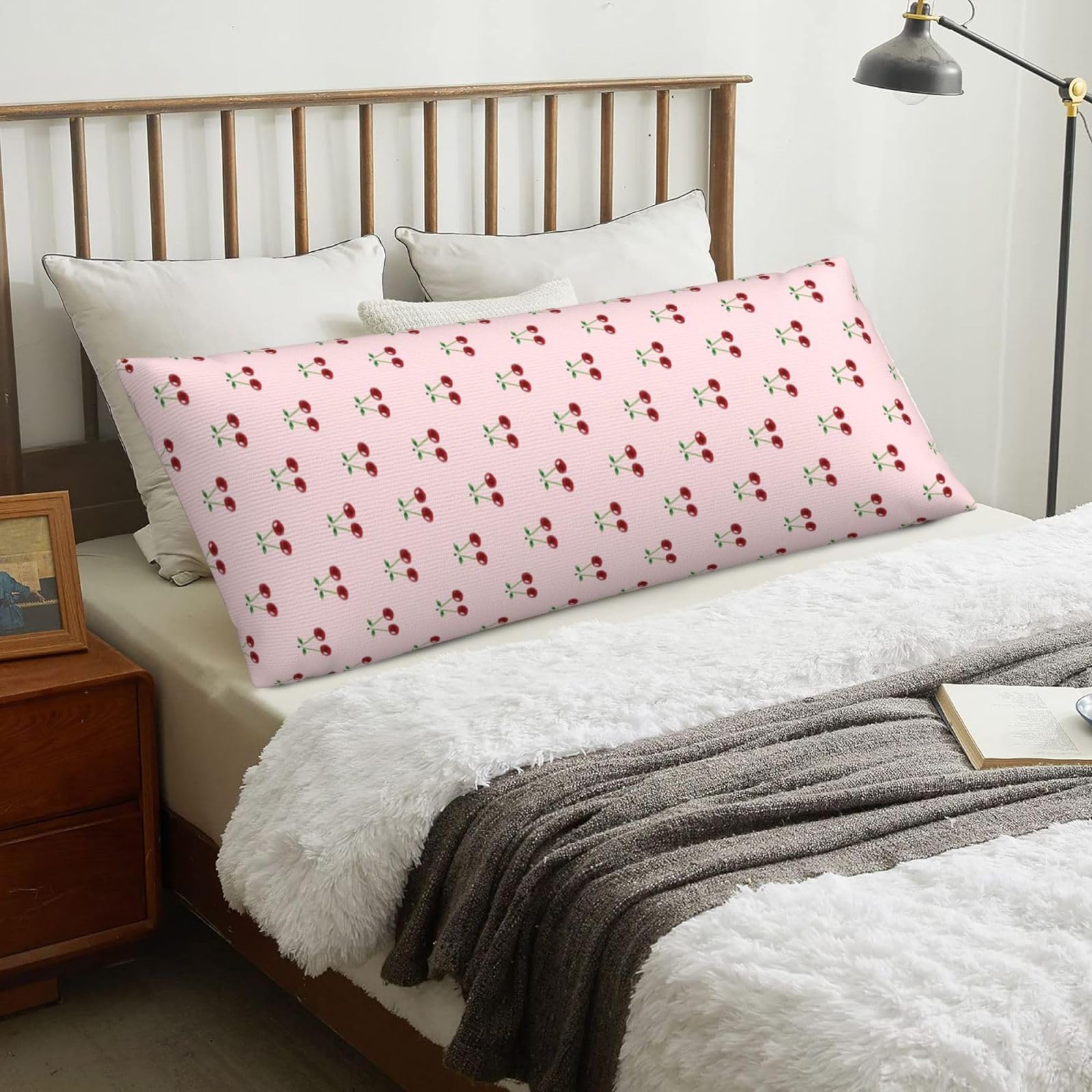 Rose Red Cherry, Body Pillow Cover with Zipper,Long Body Pillowcase 20 x 60 in